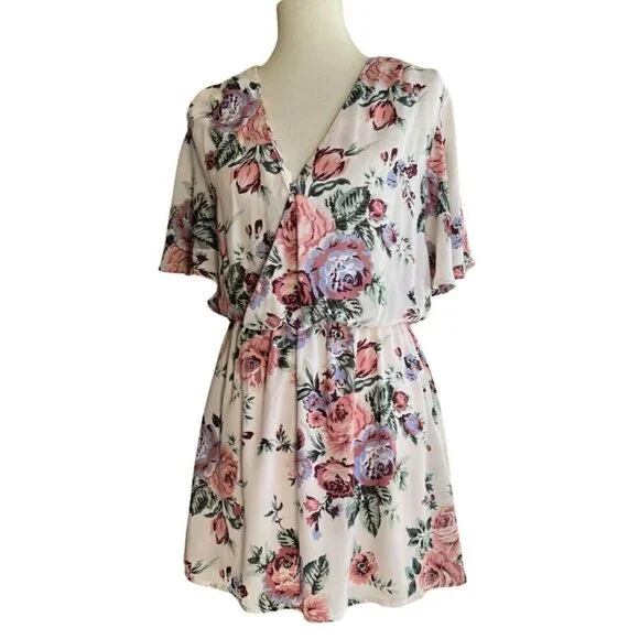 Mimi Chica Womens Surplice Neck Floral Print Mini Dress Size M - Picture 10 of 11